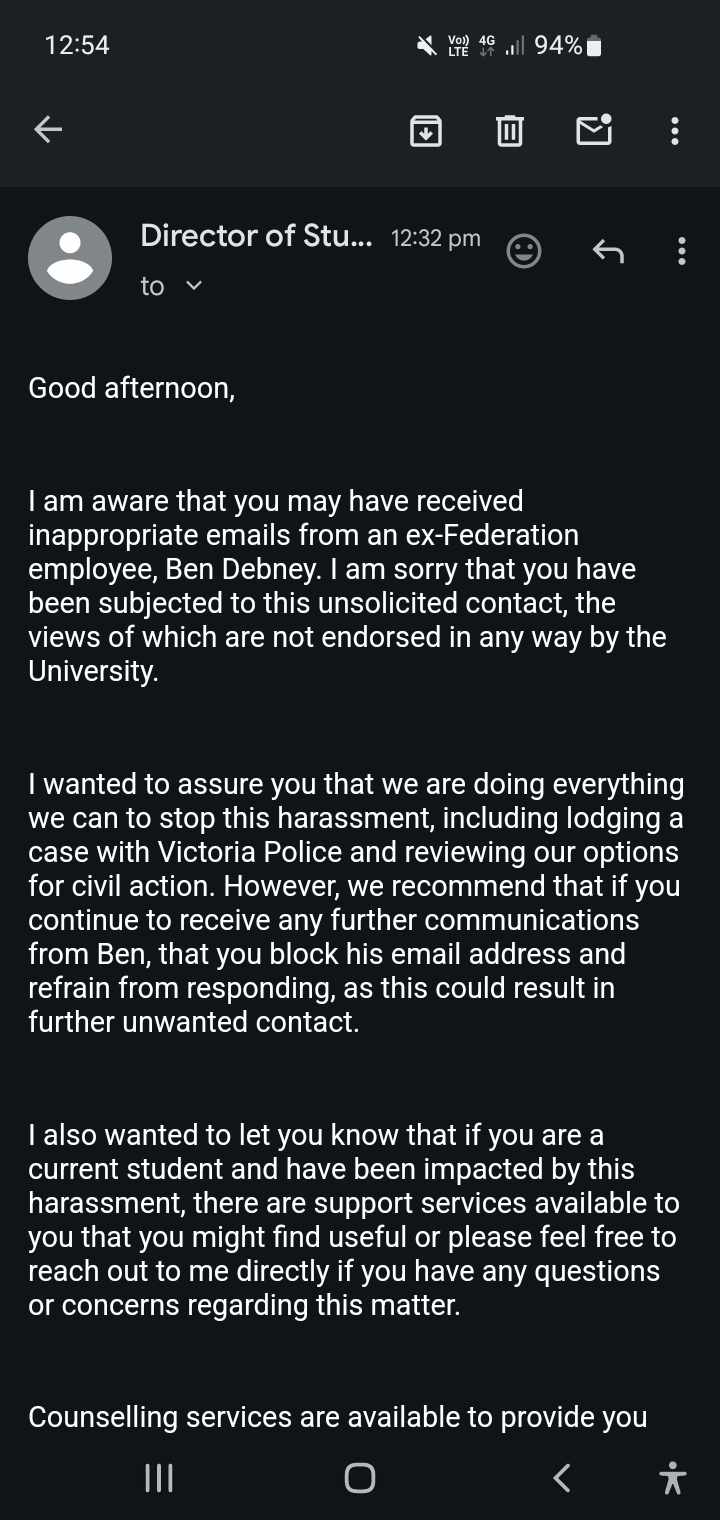An allegedly harassing email I sent in 2023